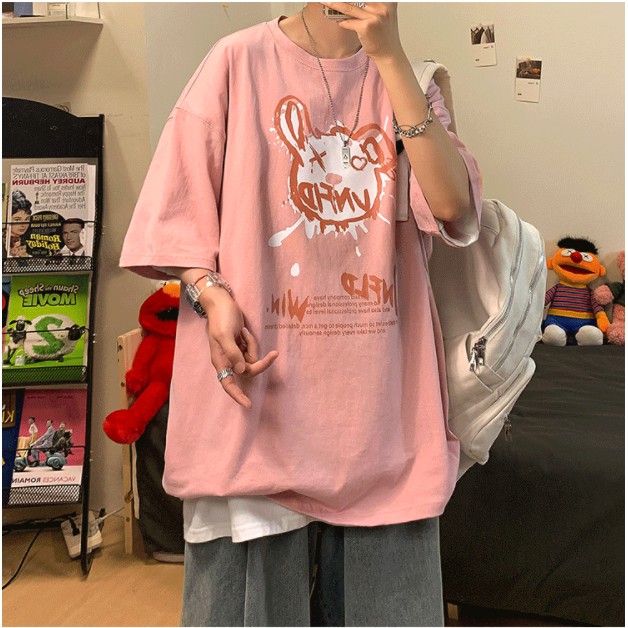 [M-3XL] 2023 Mẫu mới của người đàn ông tại chỗ ngắn tay Graffiti mẫu in T-Shirt của phụ nữ rộng T-Shirt sáng tạo đôi áo sơ mi thời trang đường phố xu hướng