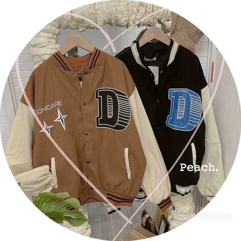 Áo khoác bomber bóng chày kaki da lộn 2 lớp unisex ulzzang nam nữ in D