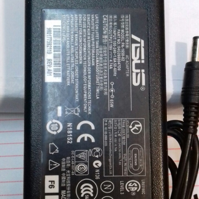 Nguồn Adapter Laptop ASUS 19V 4.74A và 19V 3.42A màu đen, kèm dây nguồn