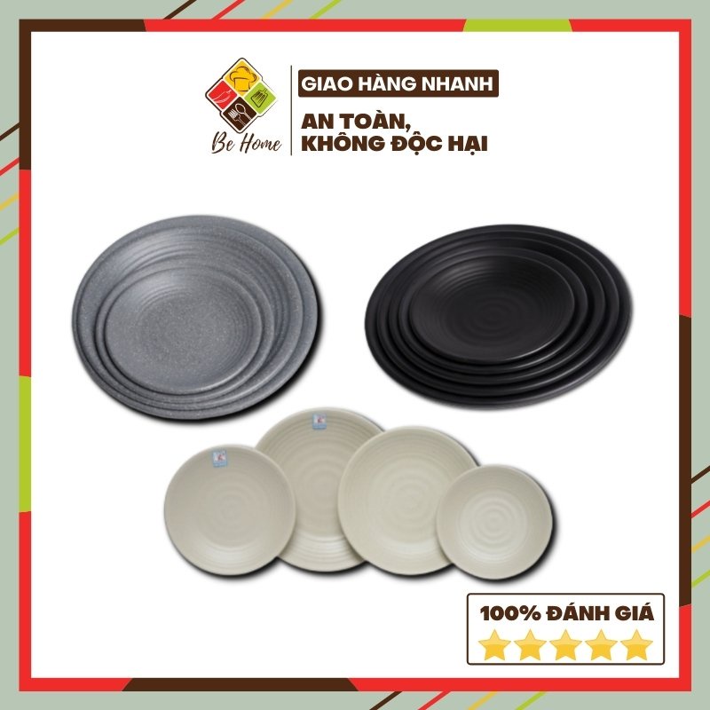 Đĩa Nhám Ăn Cơm BEHOMEMALL Đĩa Nhựa Nhám Cao Cấp Melamine 4 Màu Chịu nhiệt độ cao Đĩa ăn cao cấp Hàn Quốc