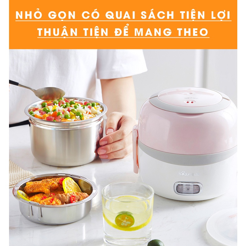 Hộp Cơm Cắm Điện Văn Phòng Nấu Chín, Hâm Nóng Thức Ăn Đa Năng 2 Khay Inox 1,3L Cao Cấp (Tặng ổ 3 chân sang 2 chân)