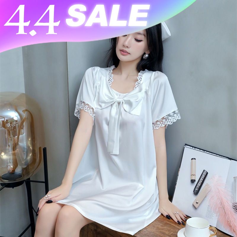 Đầm ngủ công chúa phối ren màu trắng phong cách retro Pháp ngọt ngào thời trang xuân hè cho nữ