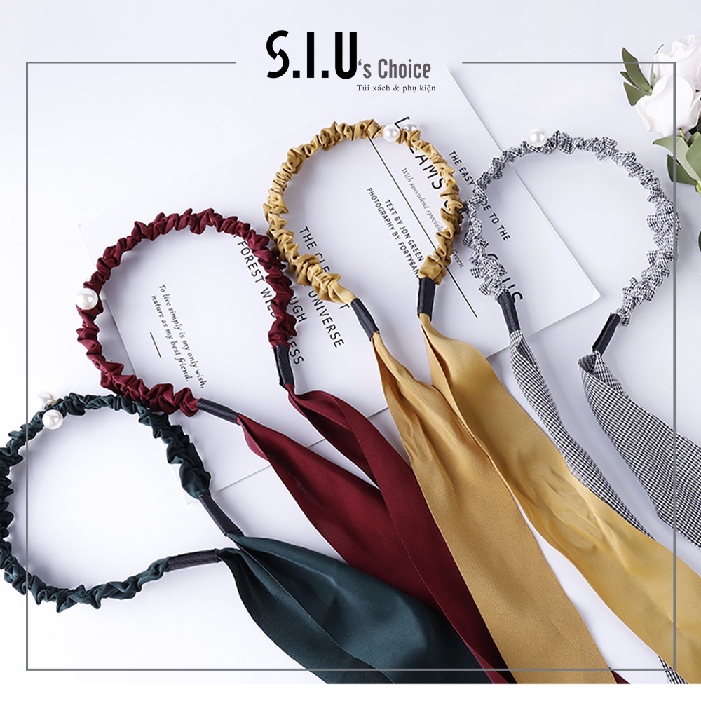 Cài tóc băng đô đính hạt dây ruy băng vải tua rua cột nơ bờm tóc bánh bèo Siu's Choice - SIUPK15