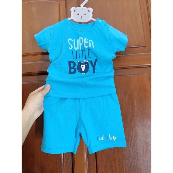 Lullaby bộ quần áo cộc tay mùa hè cúc cài vai 2021 vải cotton mỏng bé trai sale