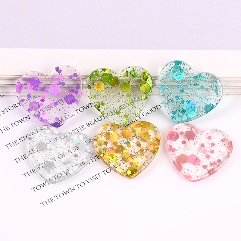 Mô hình 05 trái tim và ngôi sao đính kim tuyến bên trong dùng làm đồ thủ công trang trí handmade Charm SLime