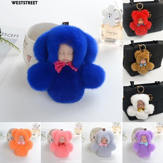 Móc chìa khóa hình mặt búp bê đang ngủ dễ thương