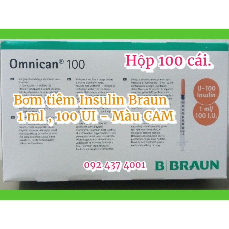 BƠM TIÊM TIỂU ĐƯỜNG INSULIN, kim TÊ thẩm mỹ, B Braun, Omnican 40UI,100UI.