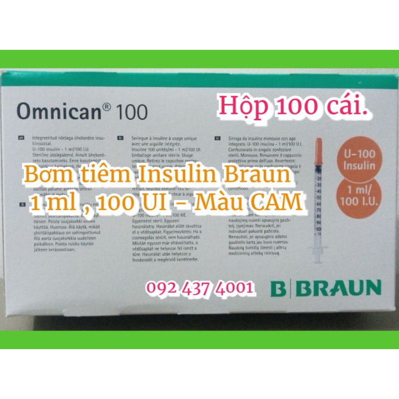 BƠM TIÊM TIỂU ĐƯỜNG INSULIN, kim TÊ thẩm mỹ, B Braun, Omnican 40UI,100UI.