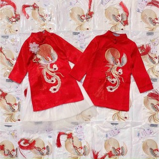 Set cặp áo dài gấm phượng hoàng cho bé