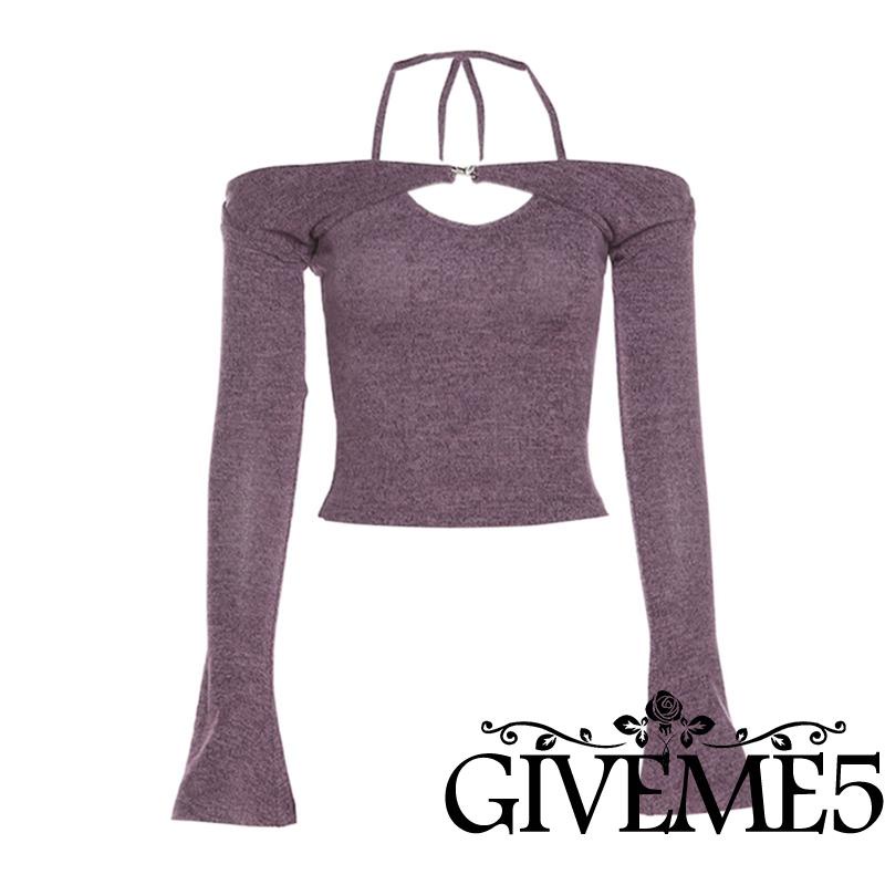 Set đồ 2 món gồm áo croptop cổ yếm buộc dây và tay áo loe dài ôm dáng mùa hè cho nữ