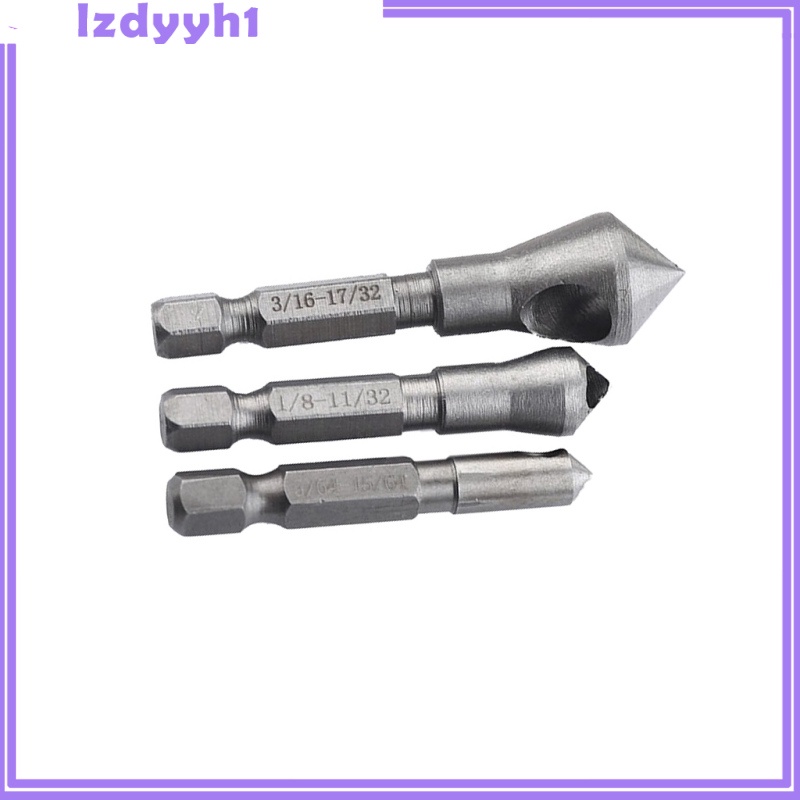 JoyDIY  3pcs Hex Blade Countersink Power Drill Bit Chamfer Oblique Hole Deburring