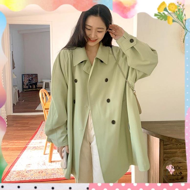 Áo khoác mangto cổ bẻ cài khuy form rộng dáng lửng đơn giản sang trọng Hàn Quốc