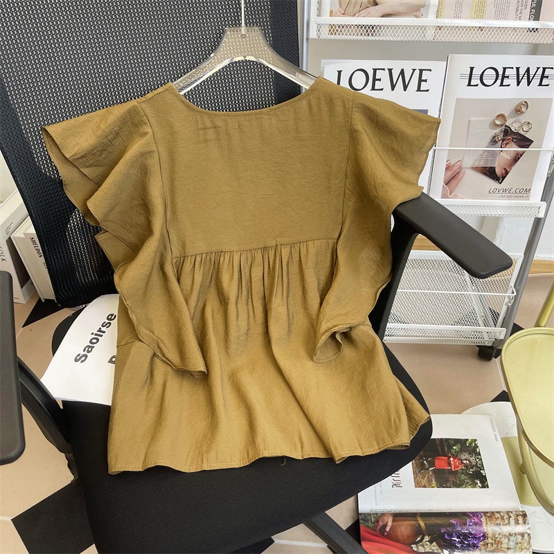 Áo Sơ Mi Cổ Chữ V Tay Lửng Phong Cách Hàn Quốc Ngọt Ngào Dành Cho Nữ