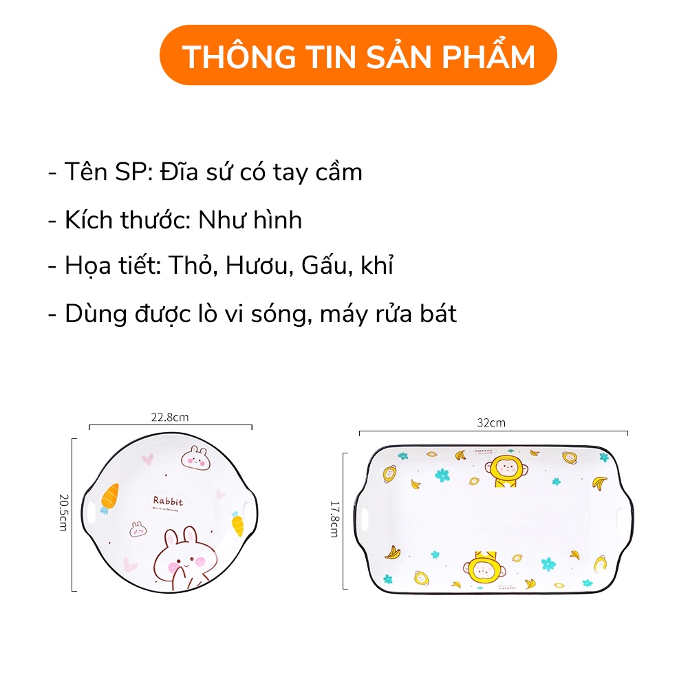 Đĩa sứ có tay cầm họa tiết ngộ nghĩnh dùng được lò vi sóng - VS299