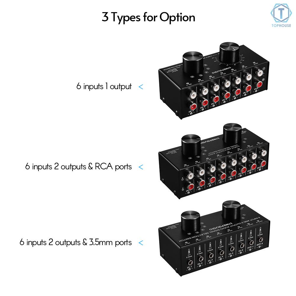 Bộ chia tín hiệu âm thanh hai chiều 6-in-2-out có đầu vào RCA và đầu ra