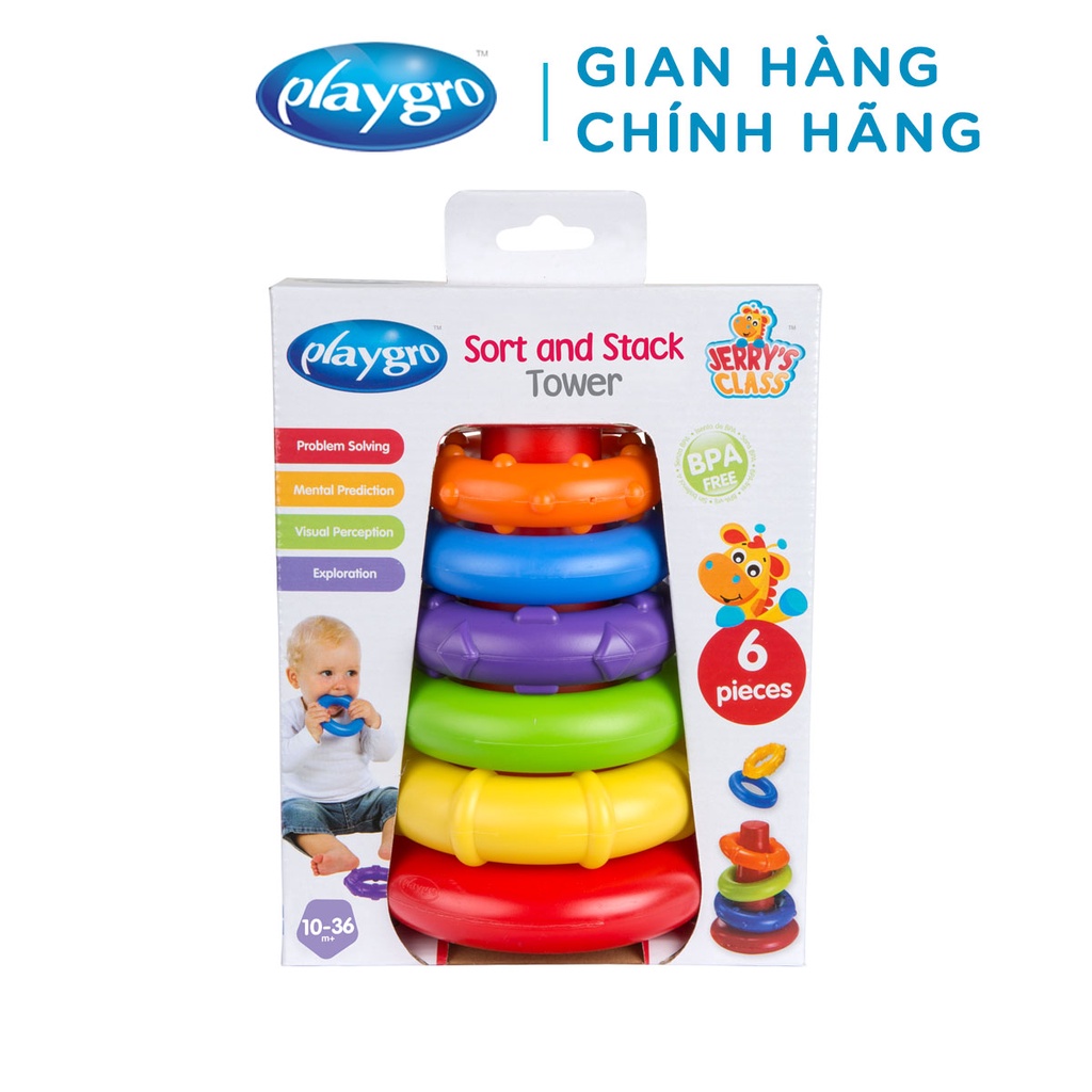 Đồ chơi tháp vòng sắc cầu vồng xếp chồng Playgro, cho bé từ 10-36+ tháng