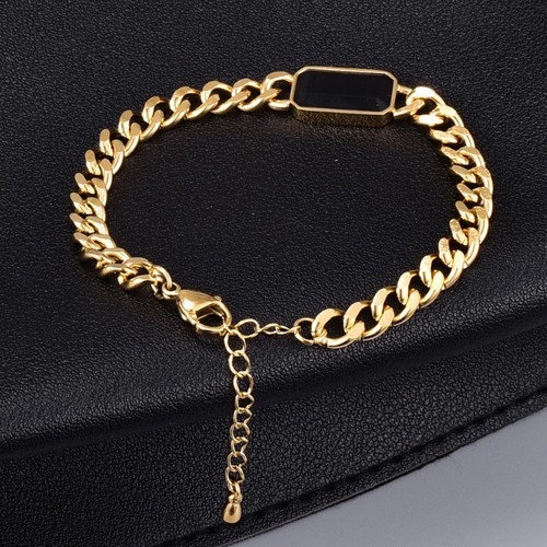 Lắc Tay Dây Xích Mặt Chữ Nhật Titan Ko Đen TT 3560