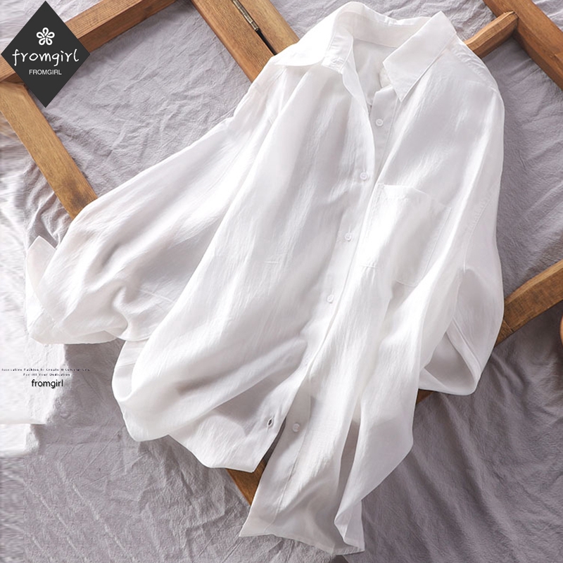Áo Sơ Mi Voan Siêu Mỏng Dáng Rộng Phong Cách Hàn Quốc