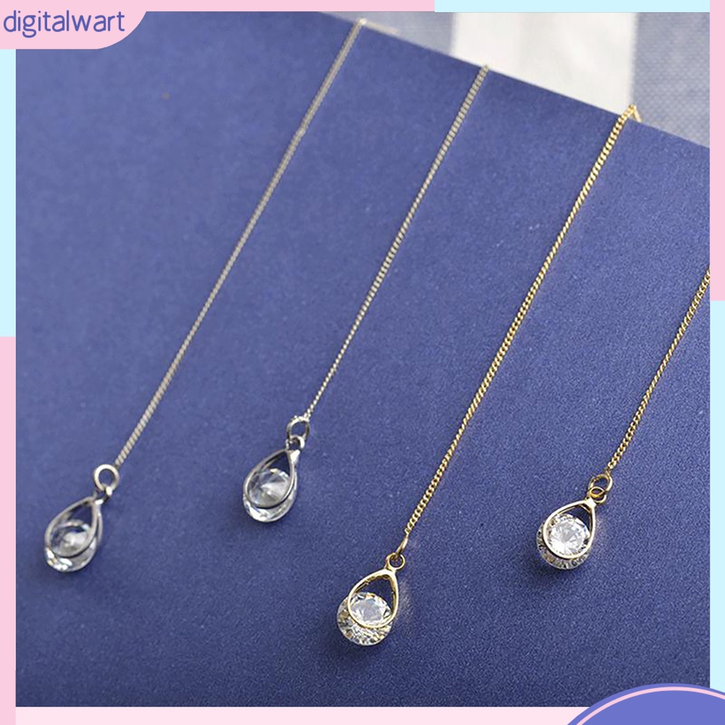 Cặp Khuyên Tai Dài Thiết Kế Hình Giọt Nước Đính Đá Quý Nhân Tạo Sang Trọng Cá Tính Dành Cho Nữ