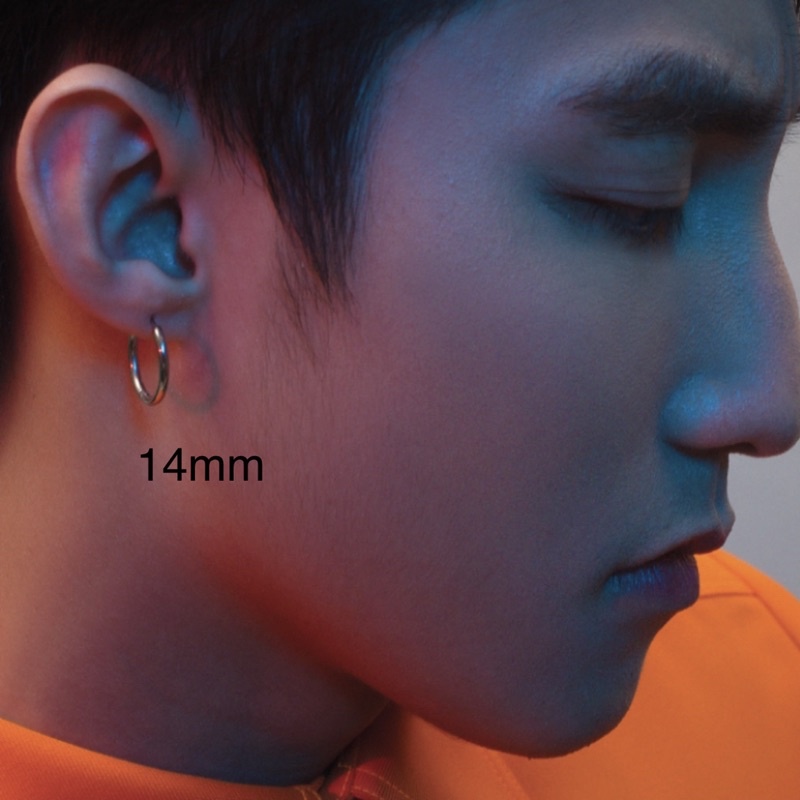 (1 CHIẾC) 14MM 10MM KHUYÊN TAI BẠC TRÒN TRƠN CHO NAM