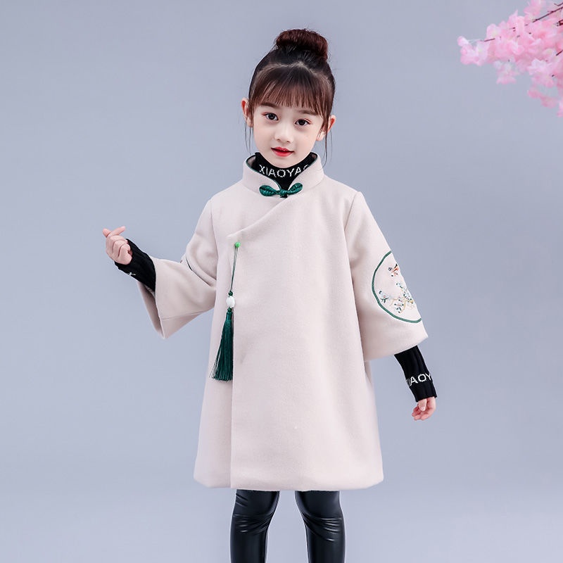 Tại Chỗ Cô Gái Áo Len Cộng Hòa Mới Gió Mùa Thu Và Mùa Đông Áo Khoác Len Phong Cách Thêu Tang Phù Hợp Với Trẻ Em Trung Quốc Năm Mới Của Quần Áo