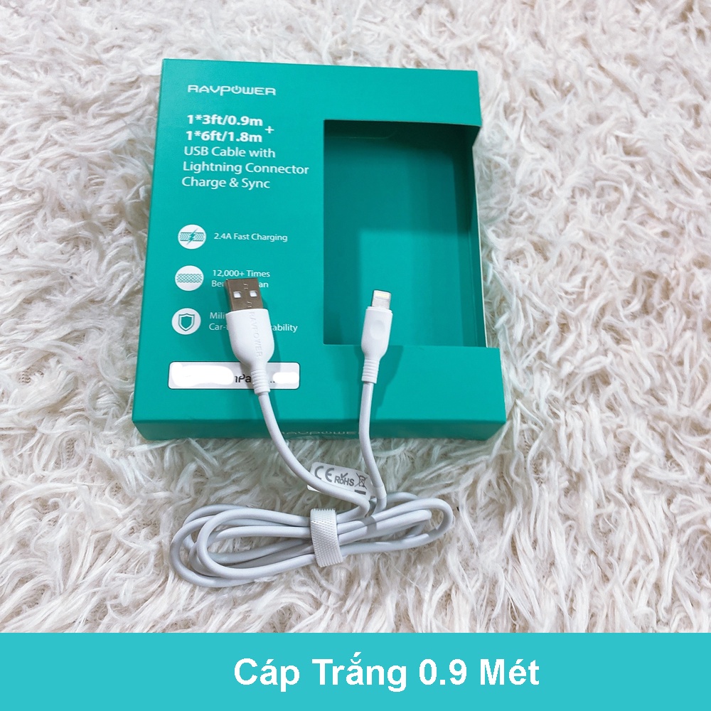 Cáp sạc RAVPower Usb to Lighting sạc 12W RP-LC010 cho IP từ 5 tới 13 Seri