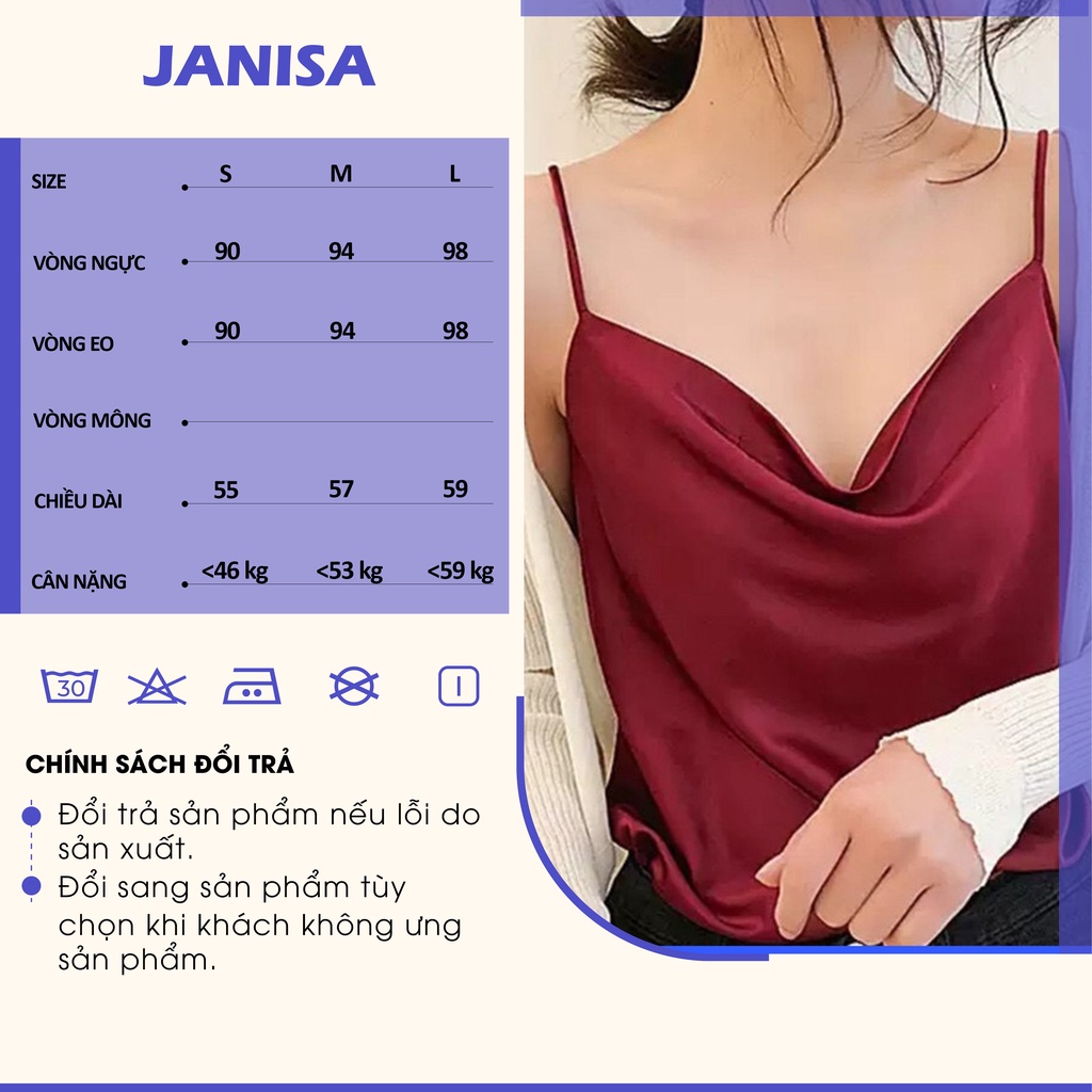 Áo hai dây nữ lụa satin kiểu cổ đổ hàn quốc đẹp dễ thương bigsize JANISA AK03 | BigBuy360 - bigbuy360.vn