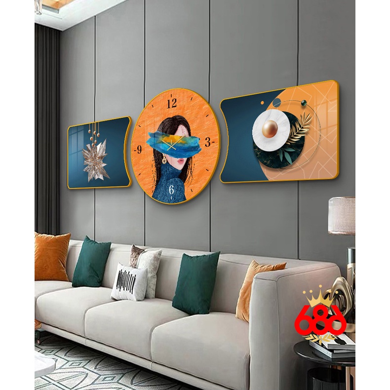 Đồng Hồ Treo Tường Tranh Trang Trí Mẫu Đồng Hồ Tranh 2022 Bộ 3 Tranh Tráng Gương Phong Cách Bắc Âu Hiện Đai Tối Giản