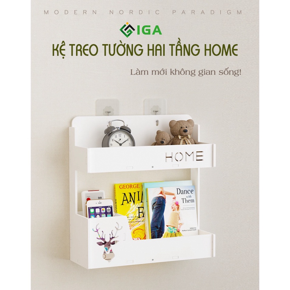 Kệ treo tường 2 tầng IGA thông minh hiện đại để đồ trang trí phòng khách/ngủ - IG391