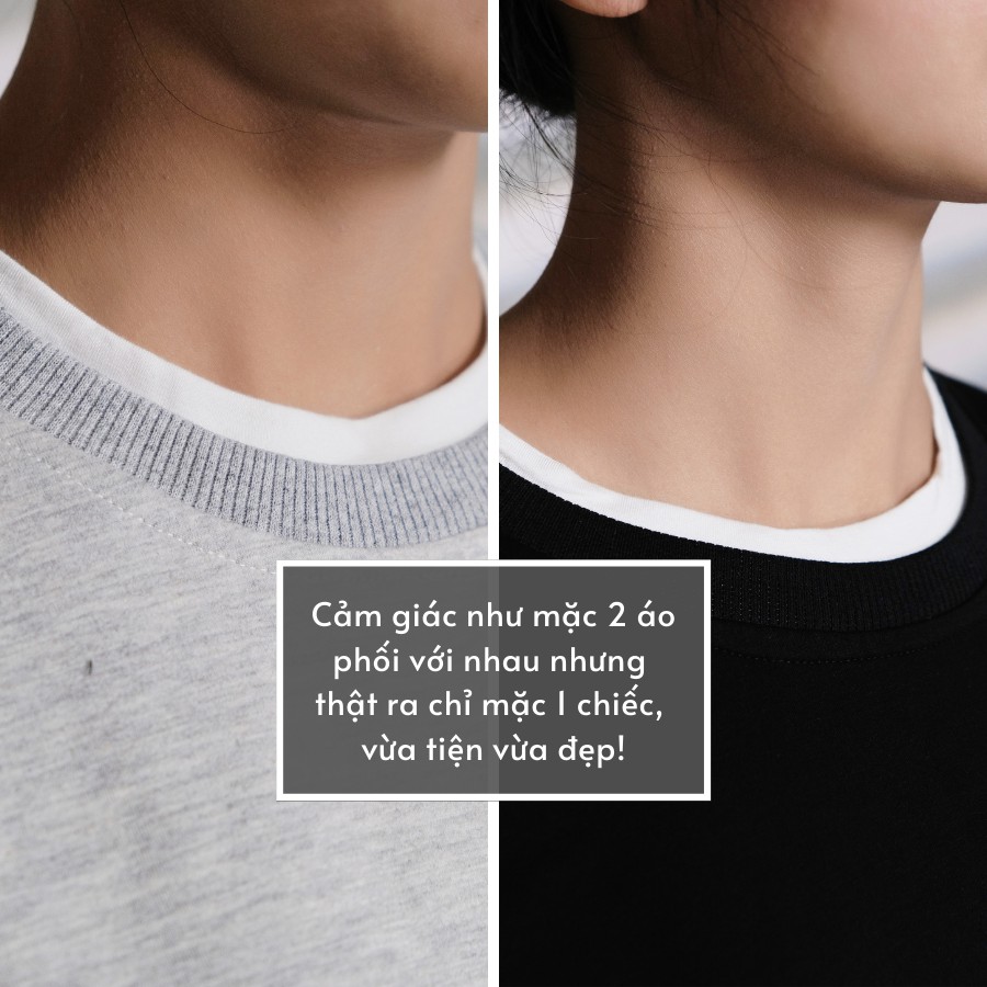 Áo Sweater Nam Nữ Form Rộng Phối Layer 2 Lớp Có Màu Basic Xám, Đen Chất Da Cá Hàn Cao Cấp Thương Hiệu GUF | BigBuy360 - bigbuy360.vn