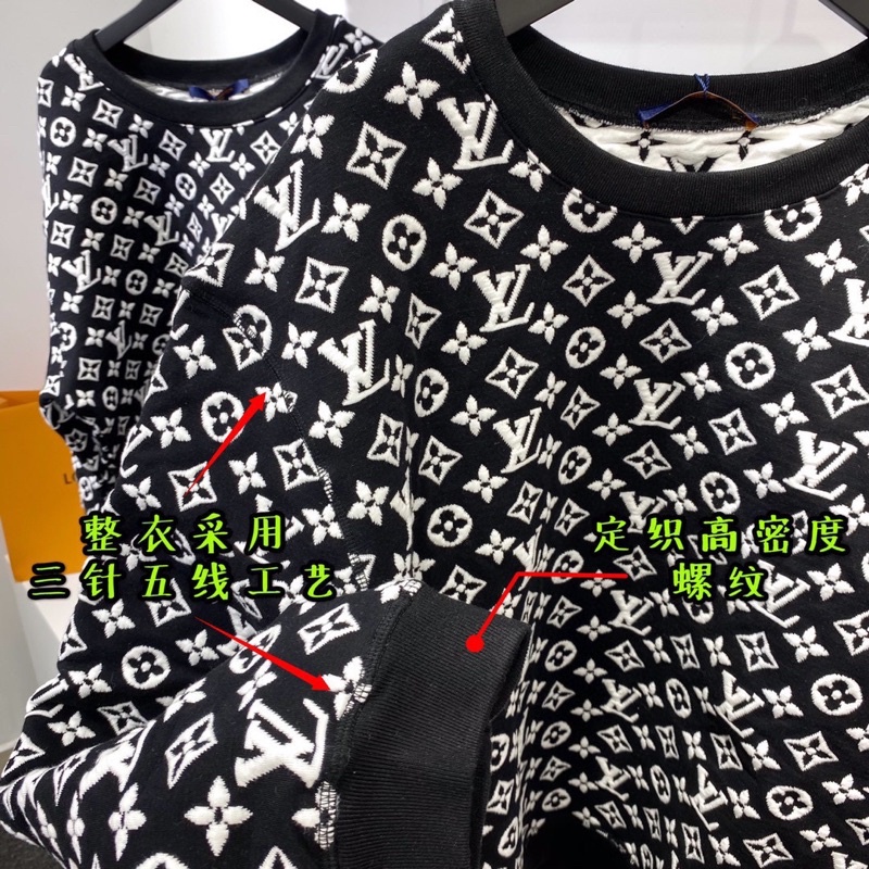 Áo len nữ dáng rộng cổ tròn hoạ tiết chữ và logo thương hiệu Louis Vuitton LV cao cấp