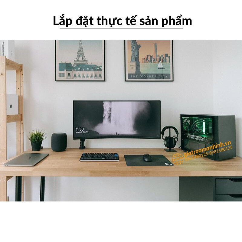Giá Treo Màn Hình NB-H100 Tương Thích Màn 27-34 Inch  Tải Trọng 12Kg  - Lắp Đặt Kẹp Bàn & Vít Xuyên Bàn