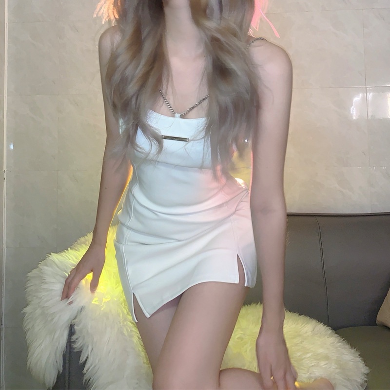 DUNEA Đầm cổ yếm xẻ tà thời trang quyến rũ cho nữ