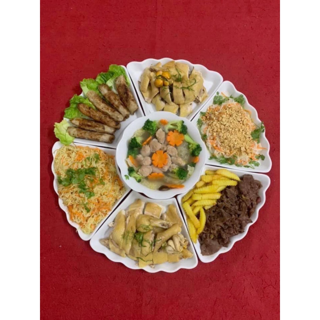 Set đĩa mặt trời 6 cánh hoa sứ Bát Tràng