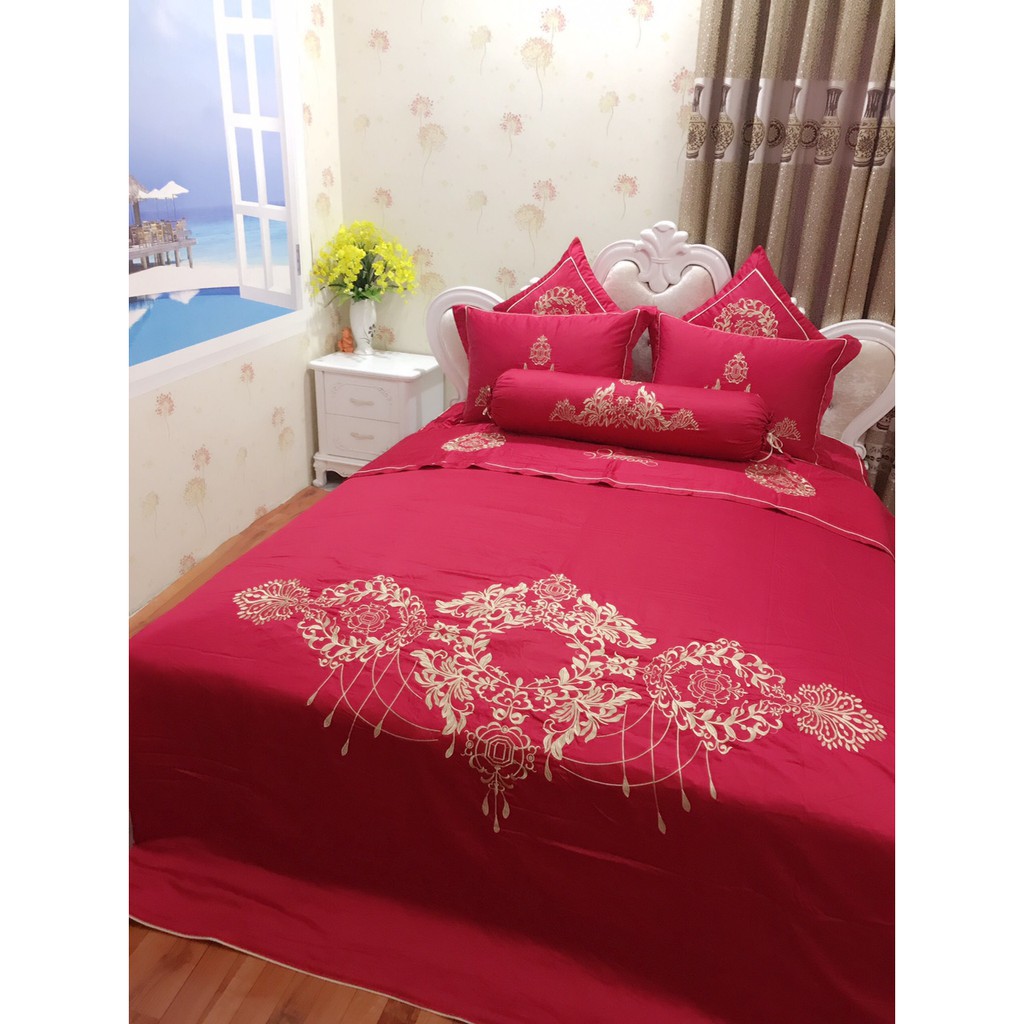 [Titox] Bộ satin Hàng nhập khẩu cao cấp lụa, thêu tay cho khách sạn 5 sao.