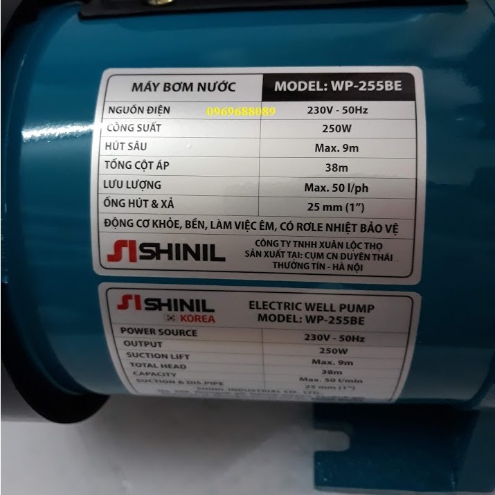Máy bơm chân không Đẩy Cao SHINIL WP-255BE  HÀNG CHÍNH HÃNG