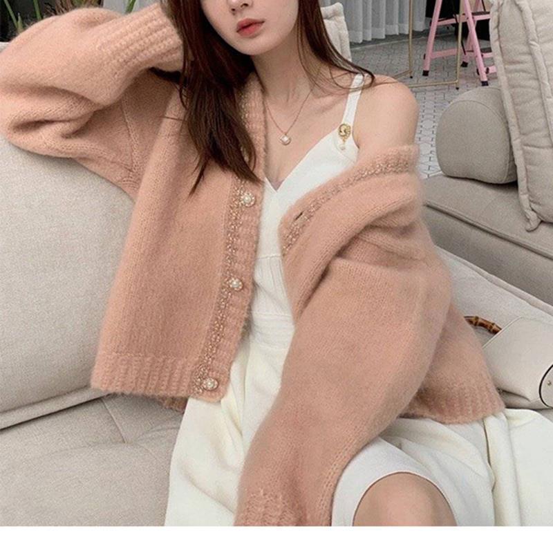 Áo Khoác Cardigan Dệt Kim Vải Nhung Dáng Rộng Thiết Kế Mới Thời Trang Mùa Thu Đông Dành Cho Nữ