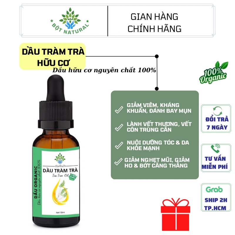 Tinh dầu tràm trà nguyên chất 100% - Tea tree oil Organic 10 -50ml | Bột Natural