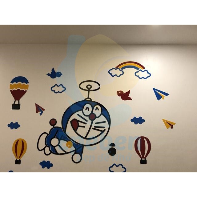 Tranh dán tường mica 3d decor khổ lớn chong chóng thần kỳ doremon trang trí mầm non, phòng cho bé Nhiều Size - EPeBen