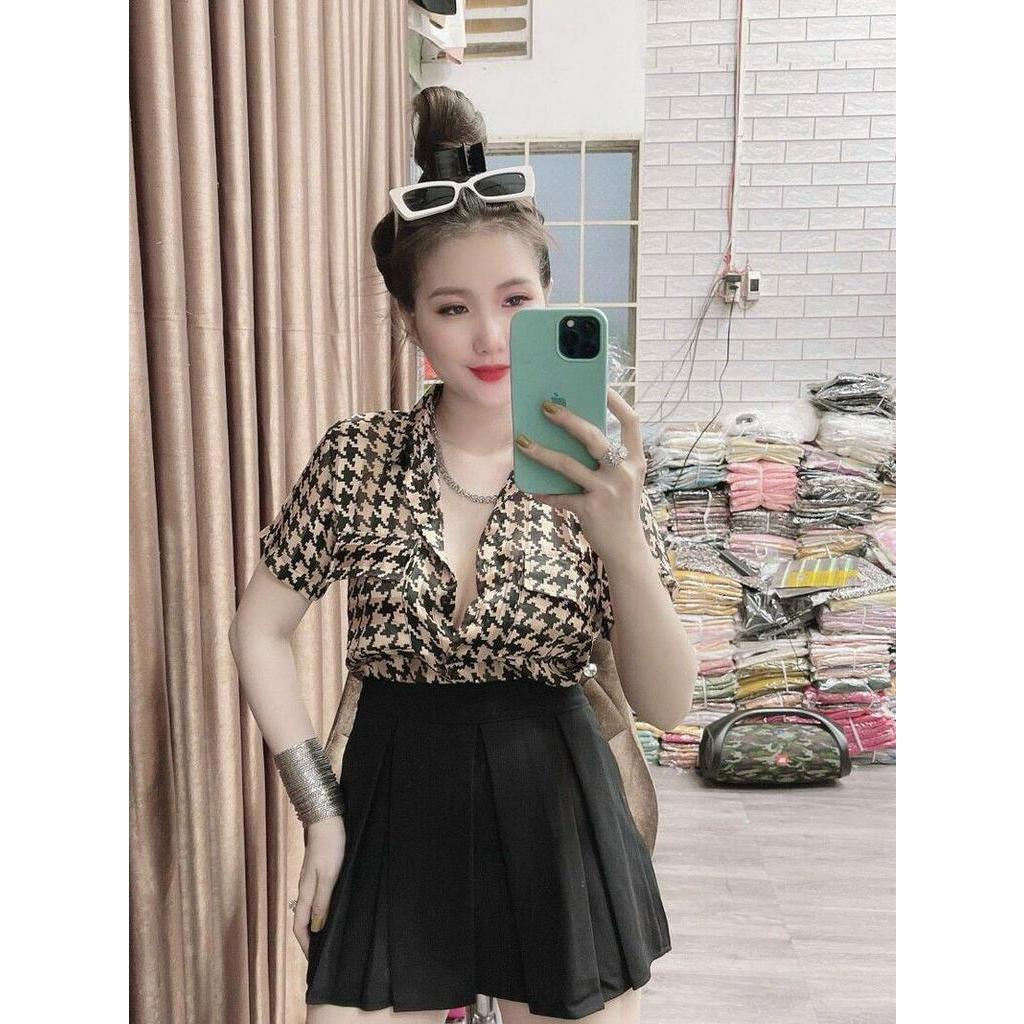 Áo sơ mi nắp túi cộc tay họa tiết mới