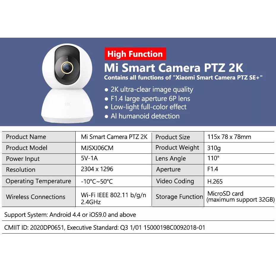 Bản Quốc Tế- Camera IP Xiaomi Mijia 360 độ PTZ 2K SE | BigBuy360 - bigbuy360.vn