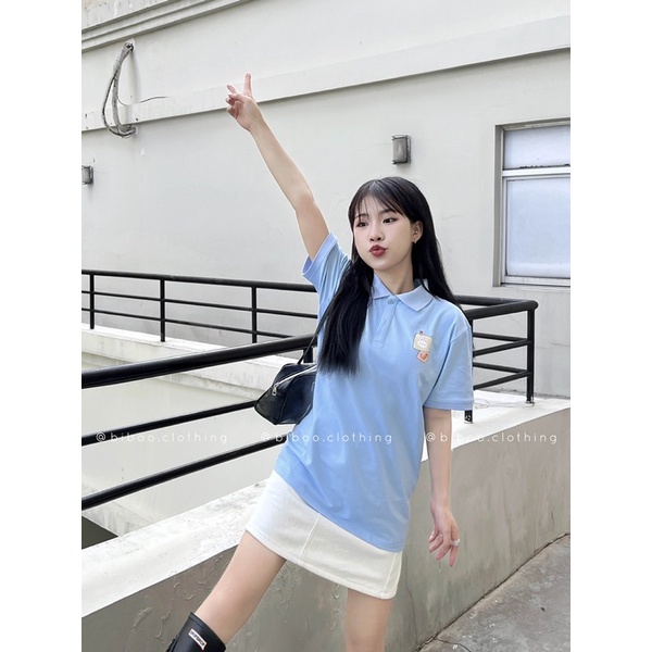 BIBOO - Áo polo có cổ tay ngắn form unisex nam nữ BUNNY STICKERS chất liệu cotton cao cấp