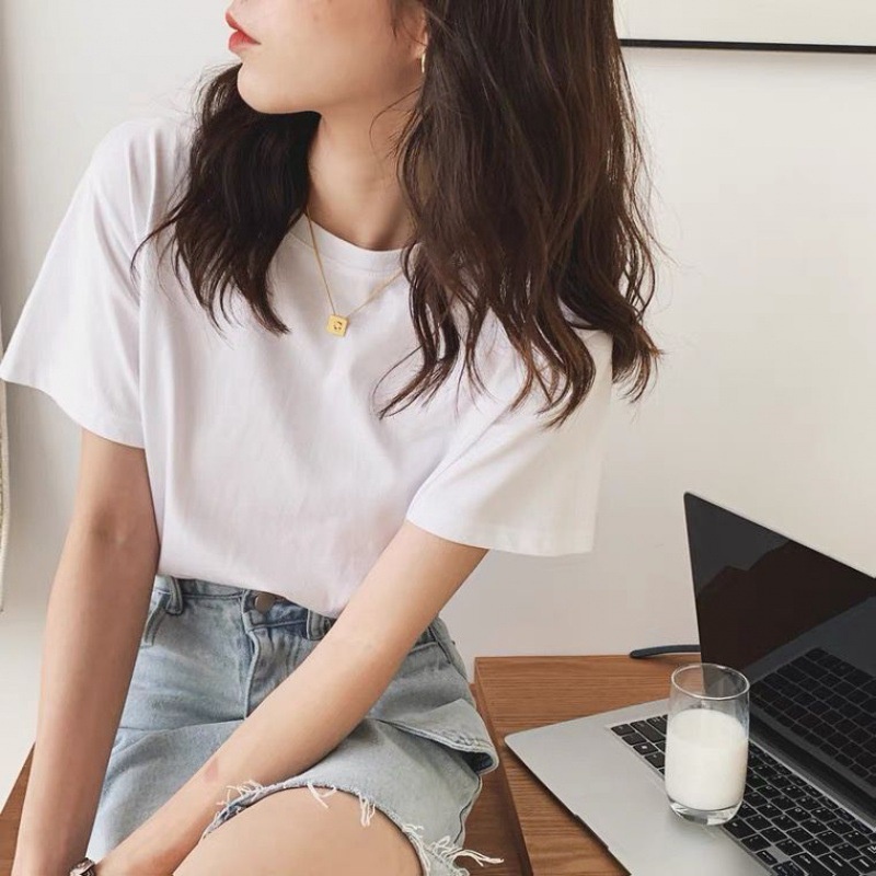Áo thun nữ trơn tay ngắn cổ tròn basic CT000