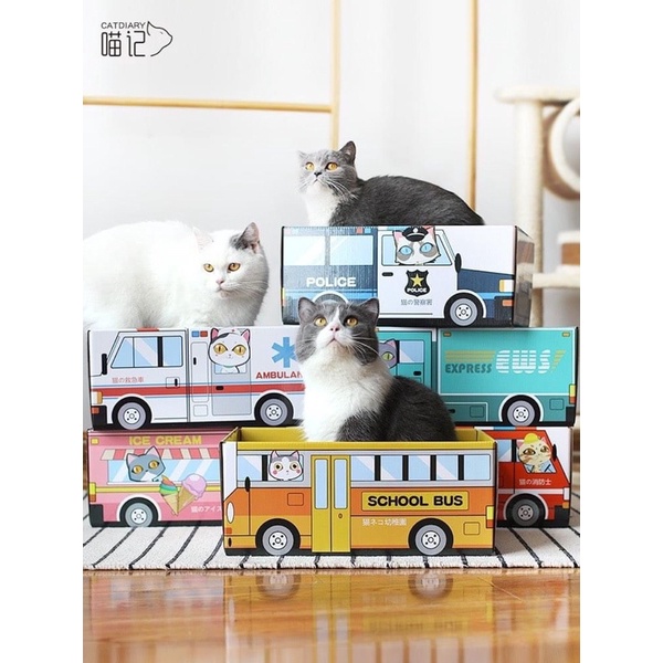 Hộp cào móng xe kèm catnip đồ chơi thư giãn cho thú cưng mèo