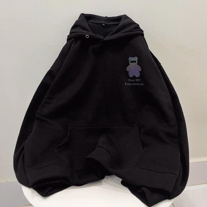 Áo hoodie nữ form rộng ulzzang in phản quang 2 màu trắng đen chất nỉ dày dặn | BigBuy360 - bigbuy360.vn