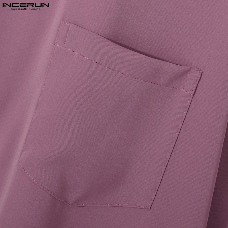 Áo sơ mi INCERUN ngắn tay phối nút lớn thời trang mùa hè dành cho nam