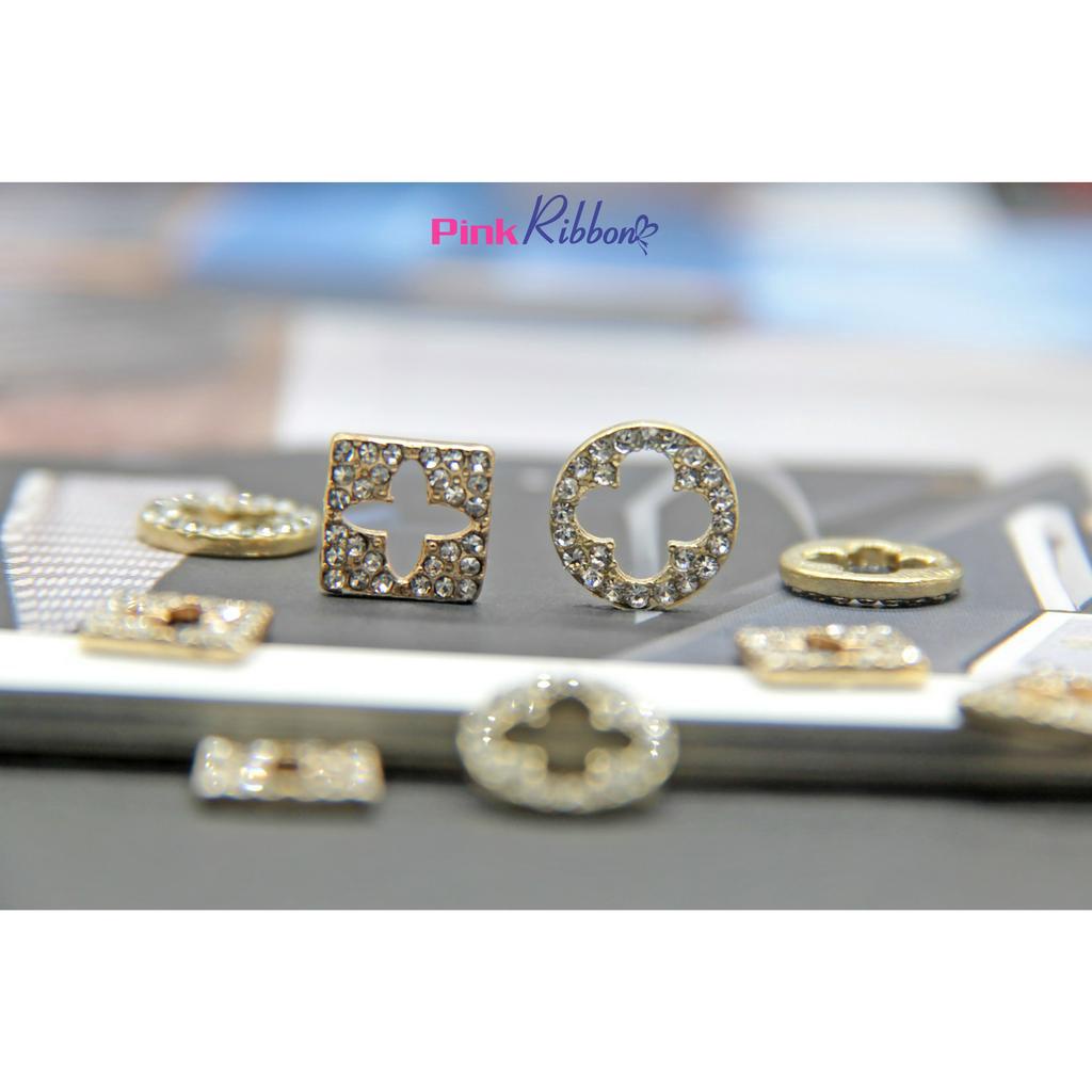 SET 2C- Charm tròn/vuông viền đá biểu tượng *L-V*