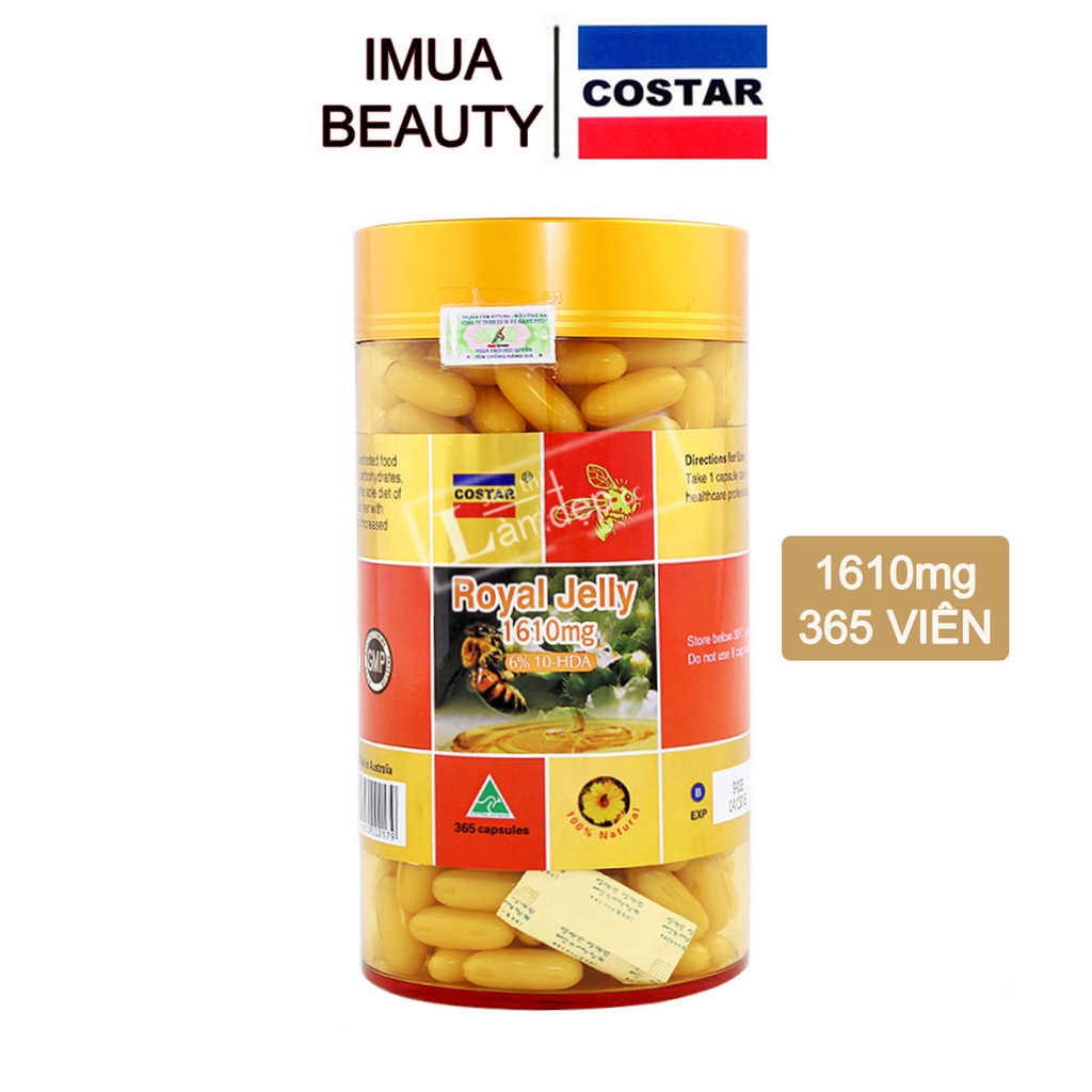 Sữa Ong Chúa Costar Royal Jelly Costar Úc 1610mg 6% 10 HDA 365 Viên Bổ Sung Dinh Dưỡng, Sáng Da