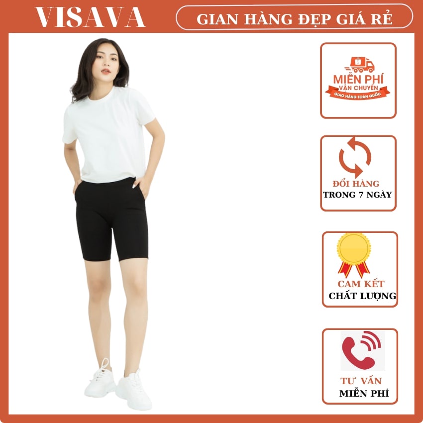 Quần legging lửng VISAVA vải thun cao cấp biker nữ đùi ngố đồ mặc nhà dáng ôm bó lưng thun tập gym yoga FRESIZE QLGD22