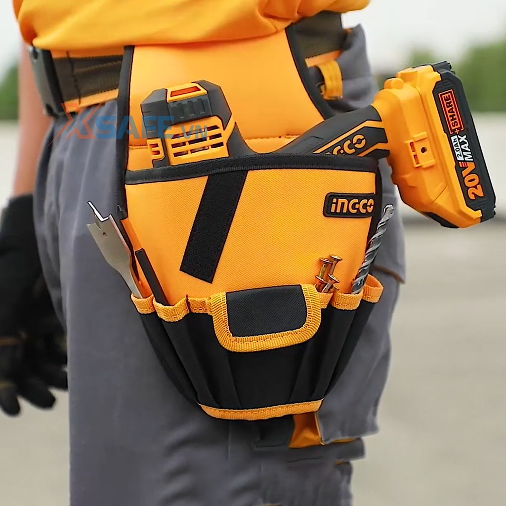 Túi dụng cụ đeo hông Ingco HTBP03011 6 ngăn, tải trọng 8kg, tặng kèm đai lưng, giỏ đựng đồ nghề năng cơ khí, điện lạnh